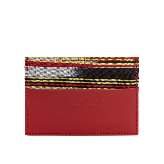 Red Leather Canvas Cardholder