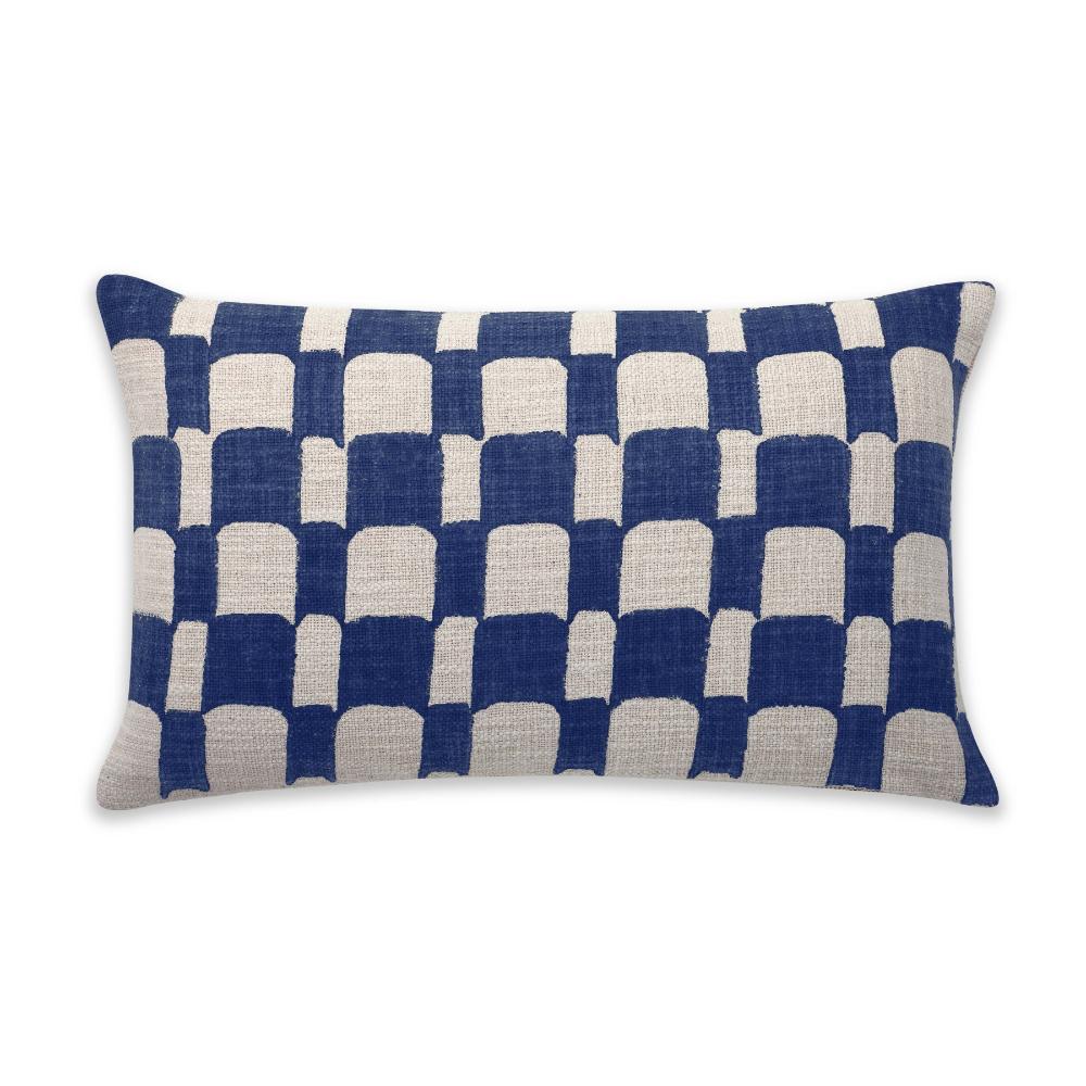 Checkered Block Printed Pillow - Indigo