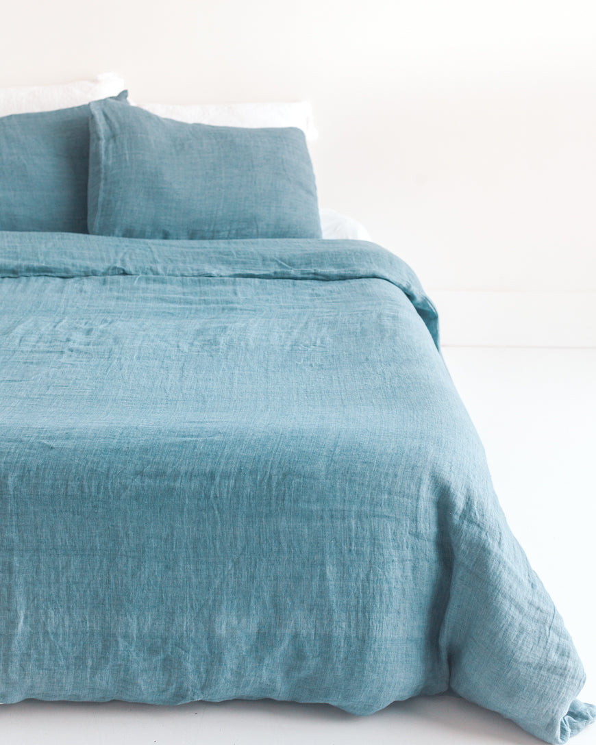 Linen Duvet Cover Set - Denim Blue