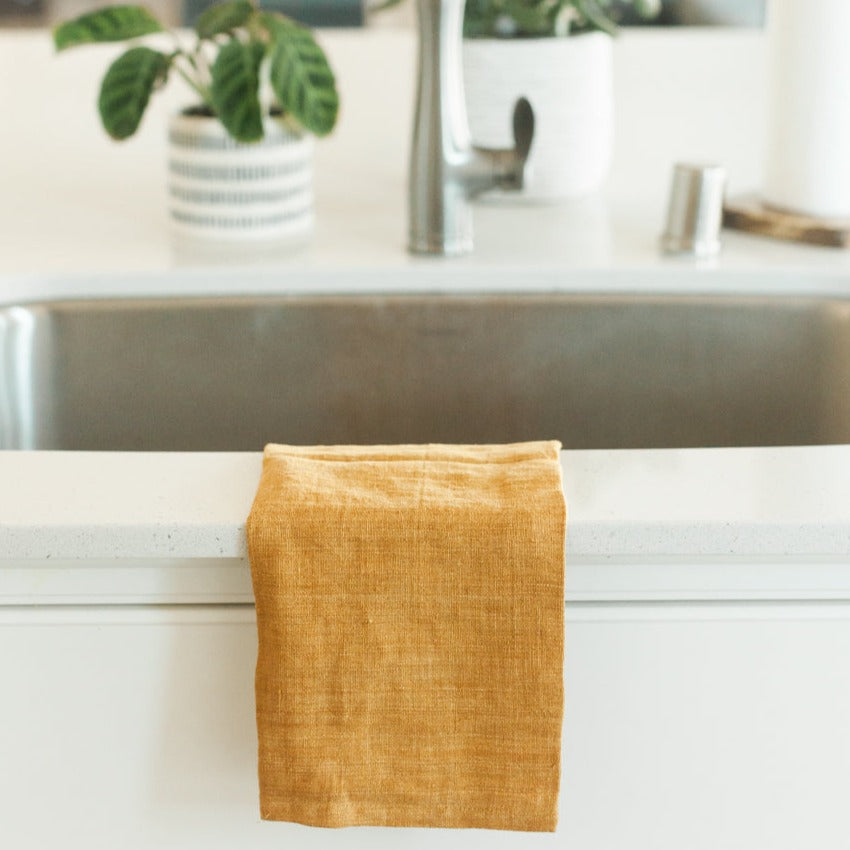 Stone Washed Linen Tea Towel - Gold