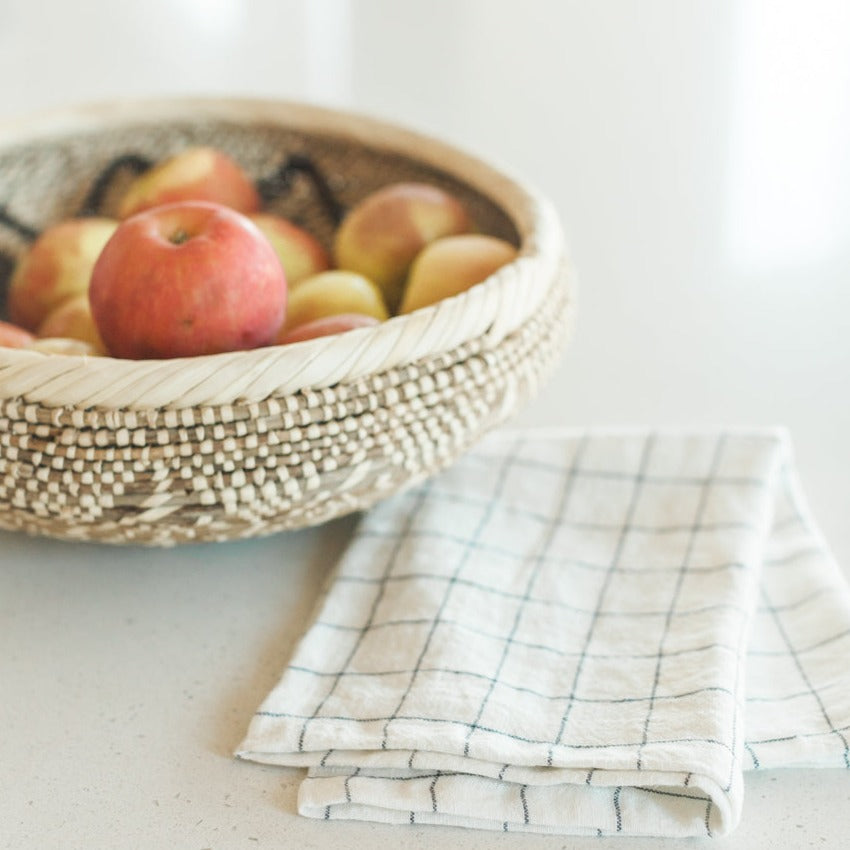 Stone Washed Linen Tea Towel - Windowpane