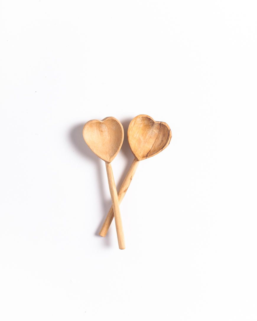 Olive Wood Heart Teaspoon Pair